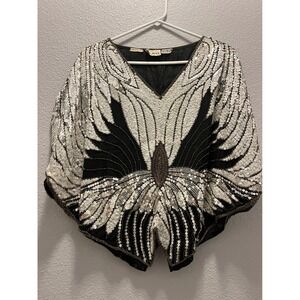 ShoMax Sequin Beaded Butterfly Top Pure Silk‎ Made In India Party Cocktail